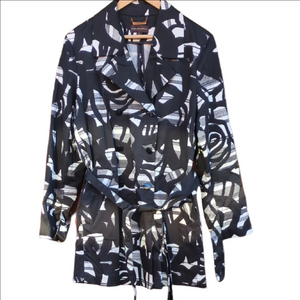 Dana Buchman Black White Abstract Belted Jacket Large